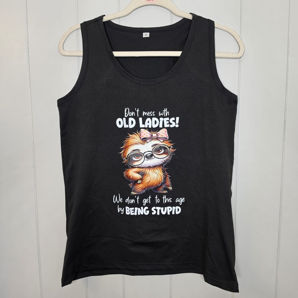 Unbranded Razor Back Tank Black Size Medium "Don't Mess With Old Ladies!"
